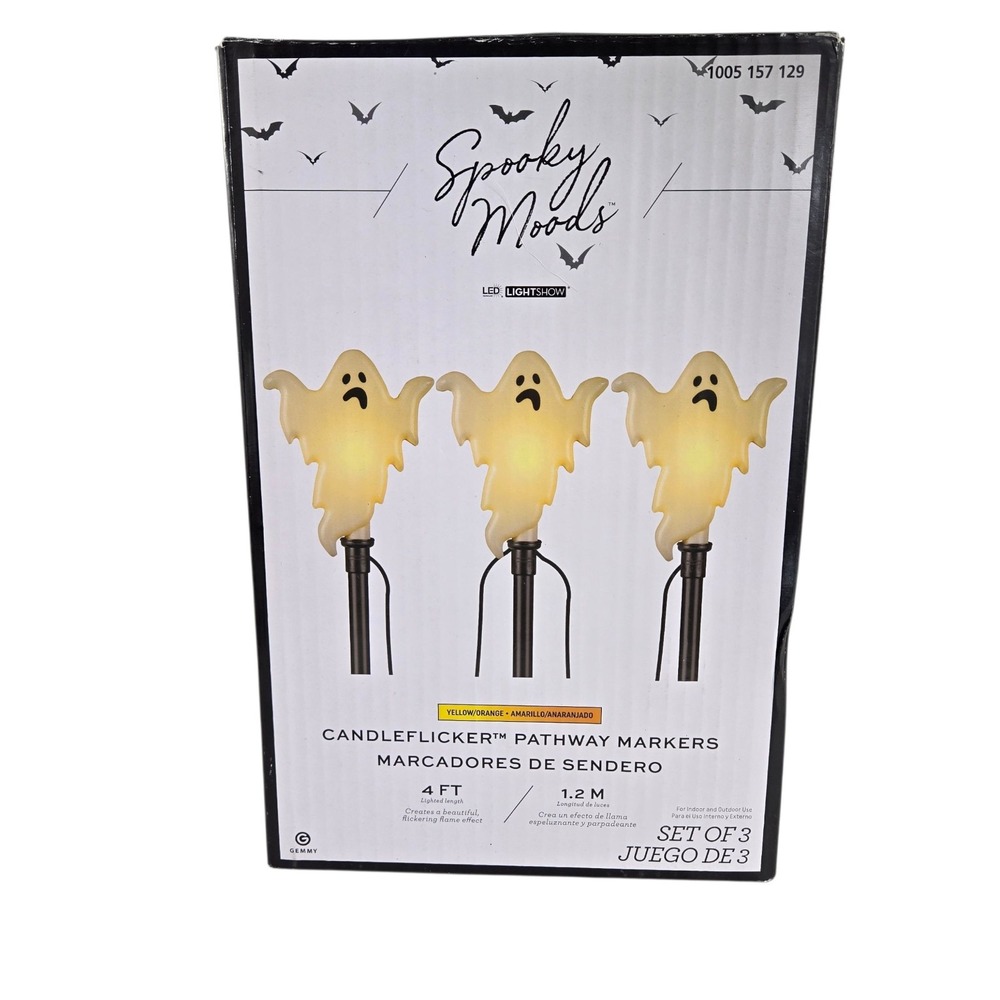 Gemmy Spooky Moods Ghost LED Candleflicker Pathway Markers Set of‎ 3 #226286